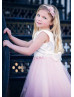 Satin Tulle 3D Flowers Waist Tea Length Flower Girl Dress